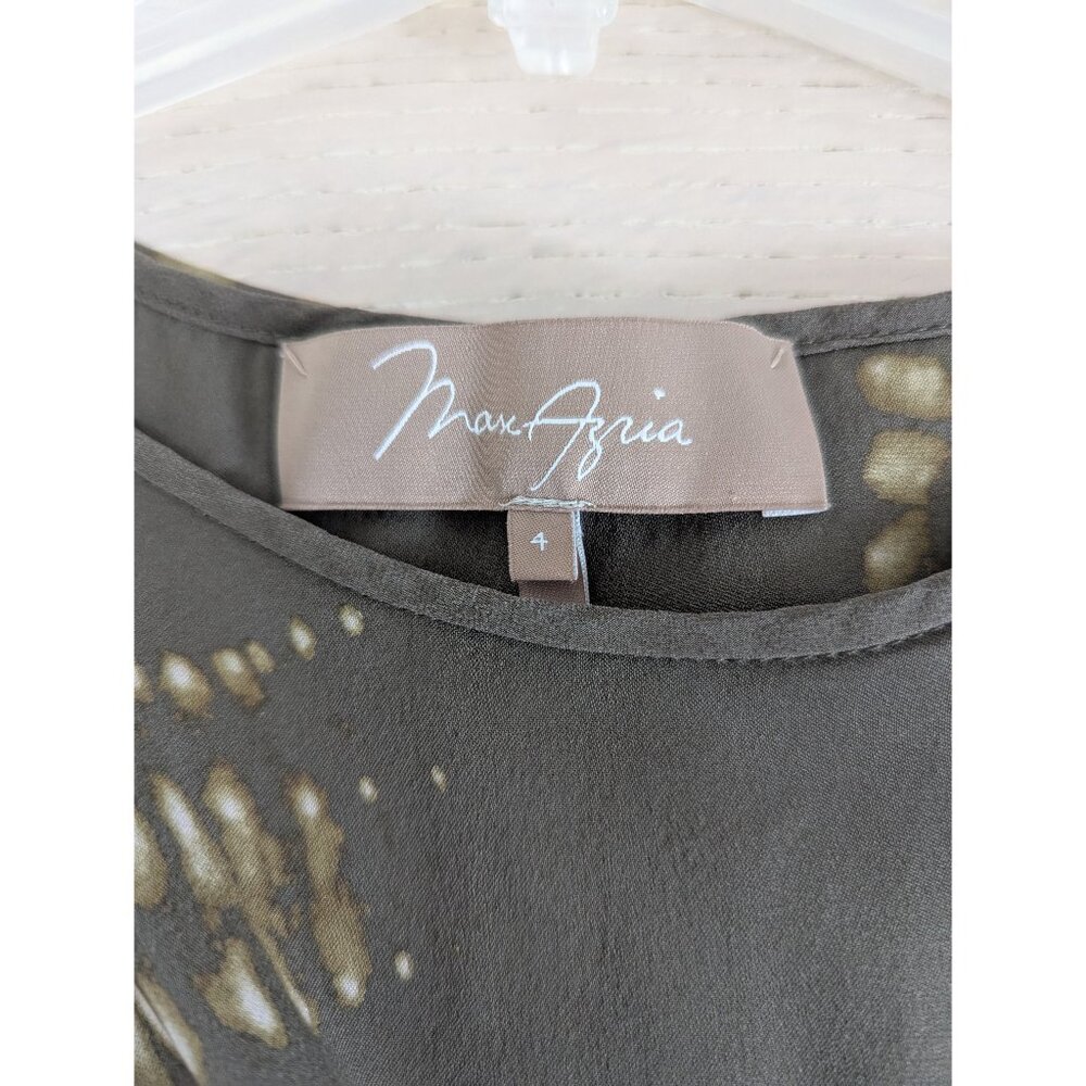 MAX AZRIA Silk Asymmetric Wrap Effect Olive Dress With Abstract Pattern; Size 4 - Picture 8 of 11